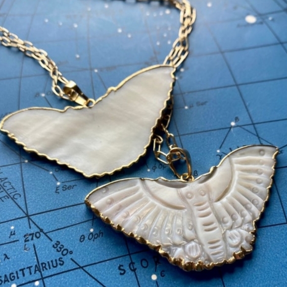 Carved Shell Moth Pendant - Picture 2 of 3